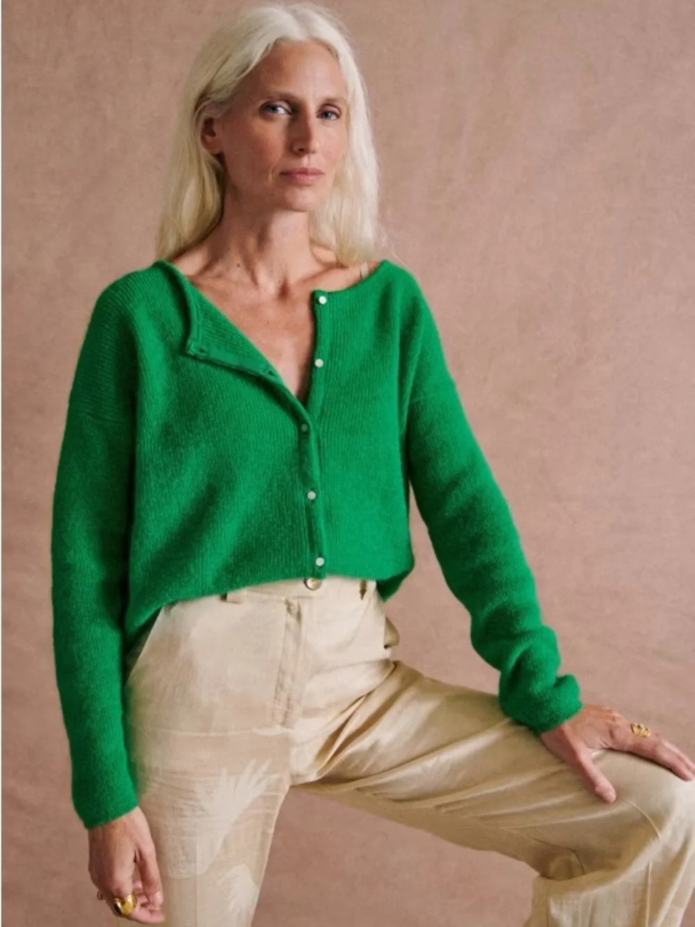 Sezane Gaspard Cardigan, Bright Green, Size XS, Like New - Picture 4 of 8